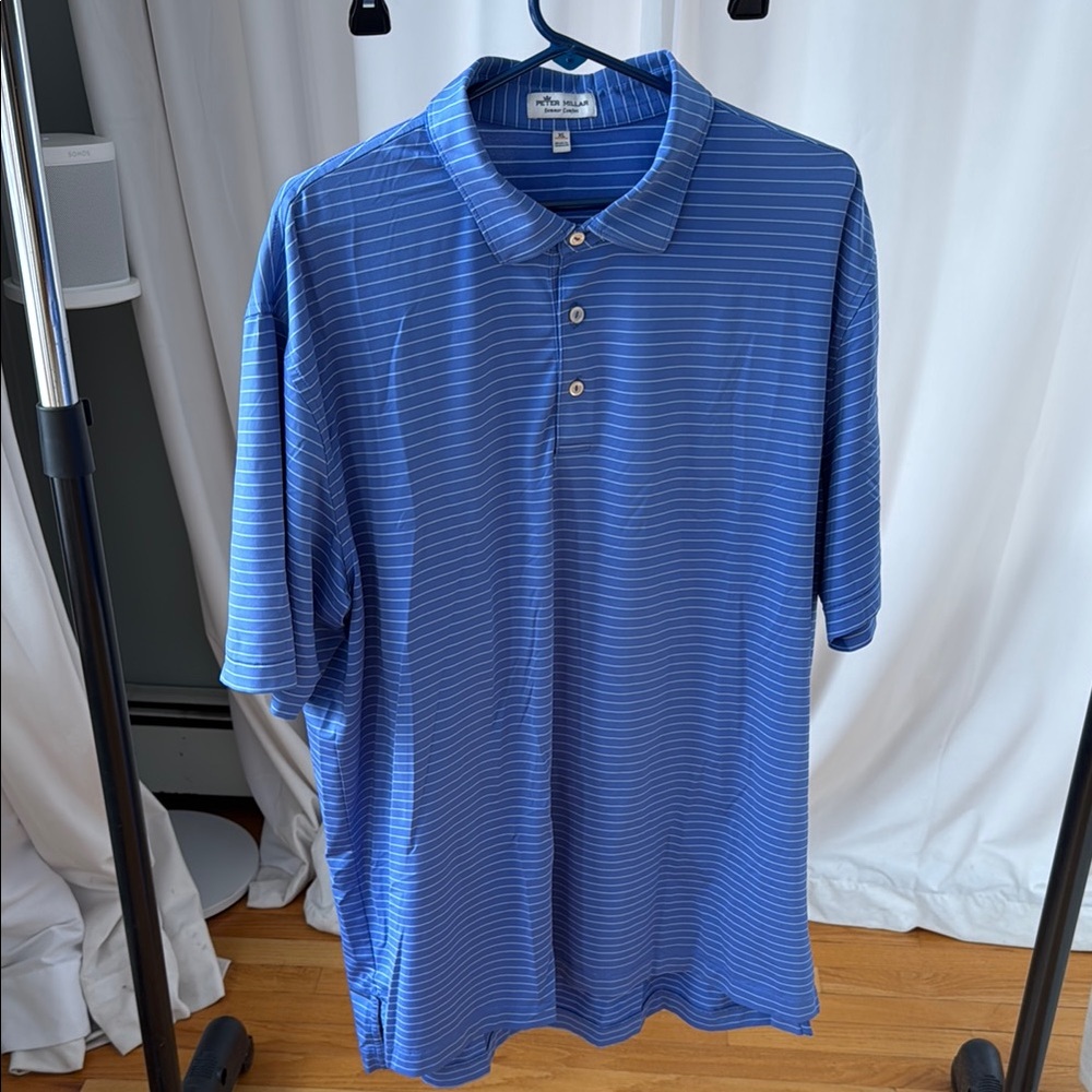 Men's Blue Striped Polo Shirt